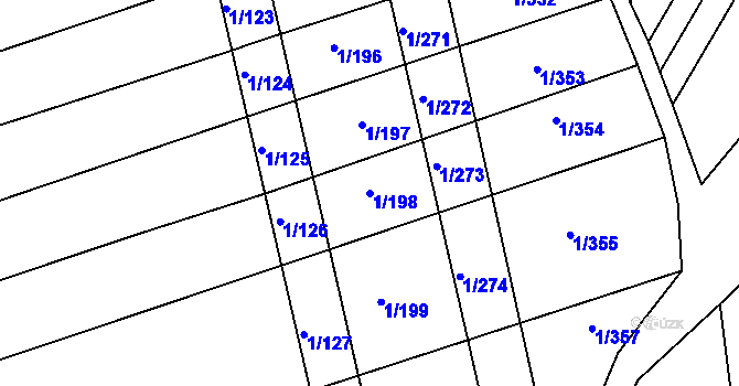 Parcela st. 1/198 v KÚ Boršice u Buchlovic, Katastrální mapa