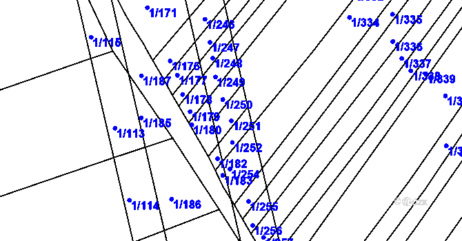 Parcela st. 1/251 v KÚ Boršice u Buchlovic, Katastrální mapa