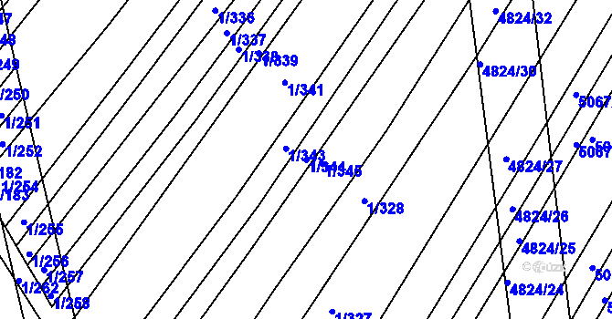Parcela st. 1/344 v KÚ Boršice u Buchlovic, Katastrální mapa