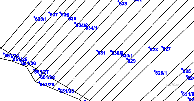 Parcela st. 631 v KÚ Boršice u Buchlovic, Katastrální mapa