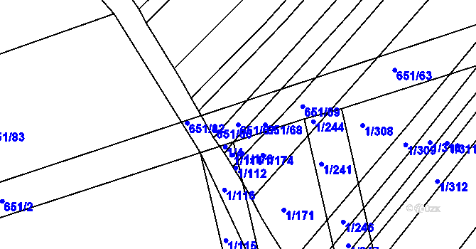 Parcela st. 651/67 v KÚ Boršice u Buchlovic, Katastrální mapa