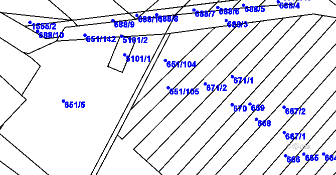 Parcela st. 651/105 v KÚ Boršice u Buchlovic, Katastrální mapa