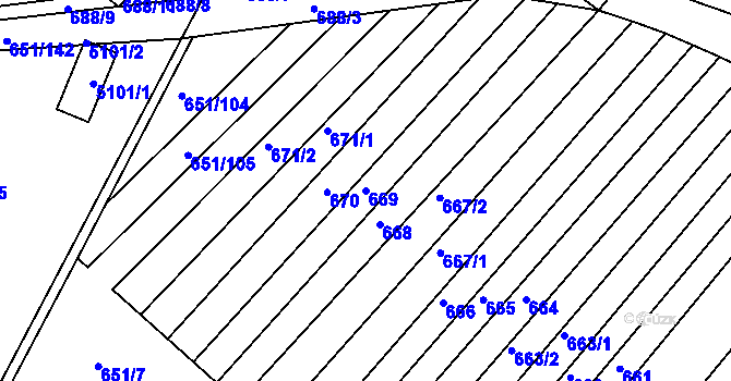 Parcela st. 669 v KÚ Boršice u Buchlovic, Katastrální mapa