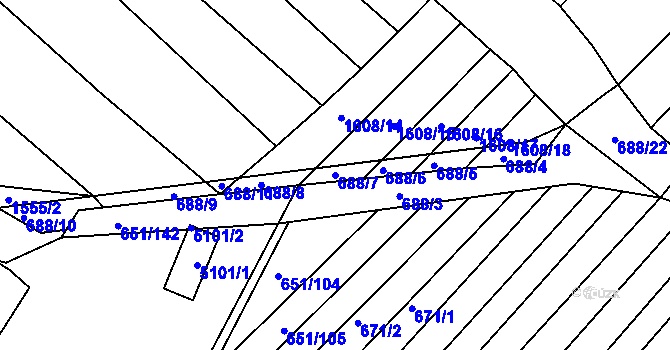 Parcela st. 688/7 v KÚ Boršice u Buchlovic, Katastrální mapa