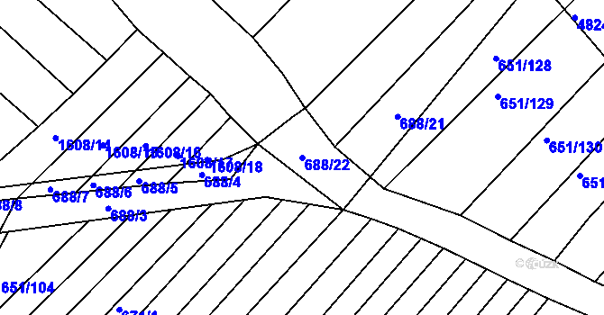 Parcela st. 688/22 v KÚ Boršice u Buchlovic, Katastrální mapa