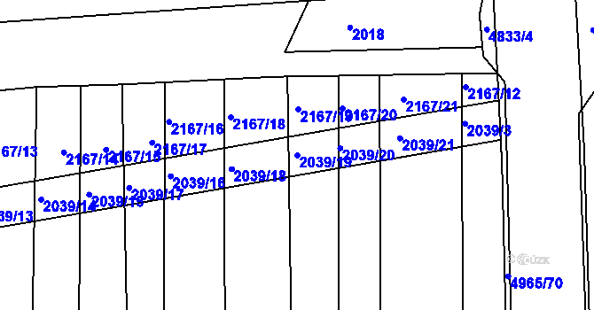 Parcela st. 2039/19 v KÚ Boršice u Buchlovic, Katastrální mapa