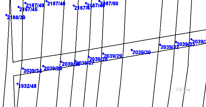 Parcela st. 2039/29 v KÚ Boršice u Buchlovic, Katastrální mapa