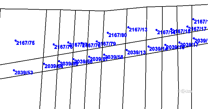 Parcela st. 2039/58 v KÚ Boršice u Buchlovic, Katastrální mapa