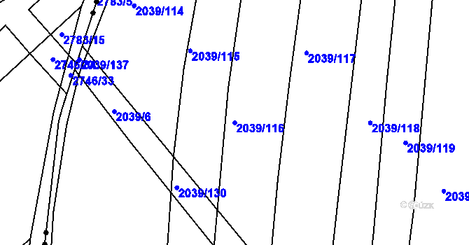 Parcela st. 2039/116 v KÚ Boršice u Buchlovic, Katastrální mapa