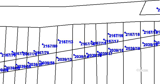 Parcela st. 2167/14 v KÚ Boršice u Buchlovic, Katastrální mapa