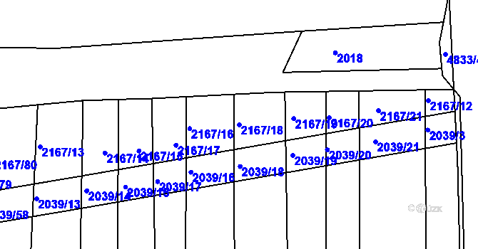 Parcela st. 2167/18 v KÚ Boršice u Buchlovic, Katastrální mapa