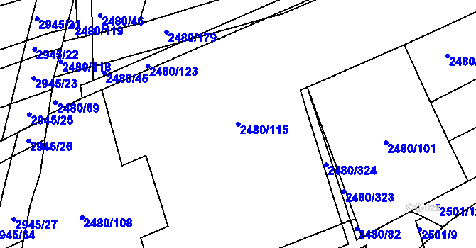 Parcela st. 2480/115 v KÚ Boršice u Buchlovic, Katastrální mapa