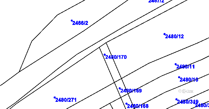 Parcela st. 2480/170 v KÚ Boršice u Buchlovic, Katastrální mapa