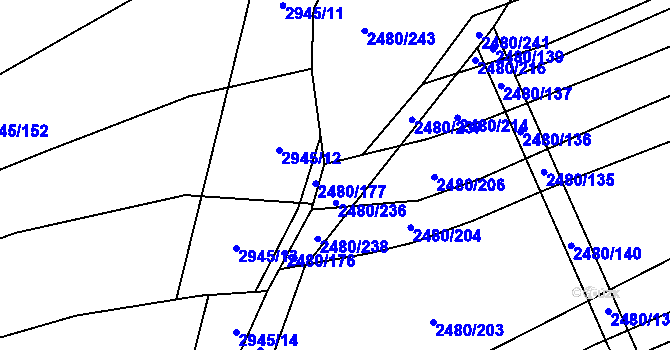 Parcela st. 2480/172 v KÚ Boršice u Buchlovic, Katastrální mapa