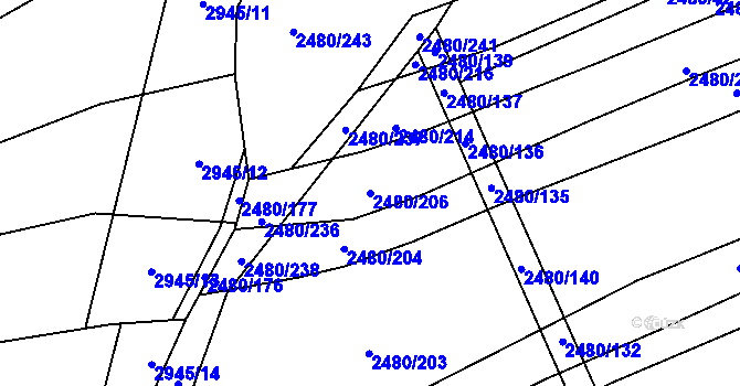 Parcela st. 2480/206 v KÚ Boršice u Buchlovic, Katastrální mapa