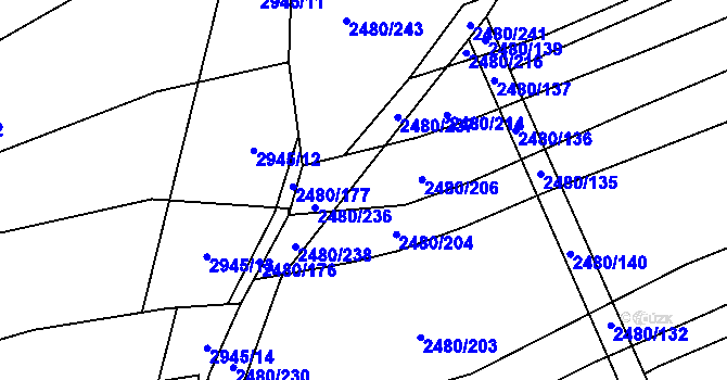 Parcela st. 2480/213 v KÚ Boršice u Buchlovic, Katastrální mapa