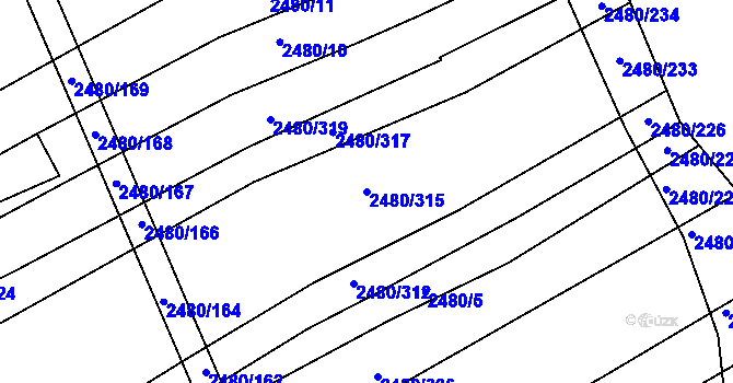 Parcela st. 2480/315 v KÚ Boršice u Buchlovic, Katastrální mapa