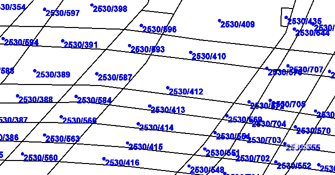 Parcela st. 2530/412 v KÚ Boršice u Buchlovic, Katastrální mapa