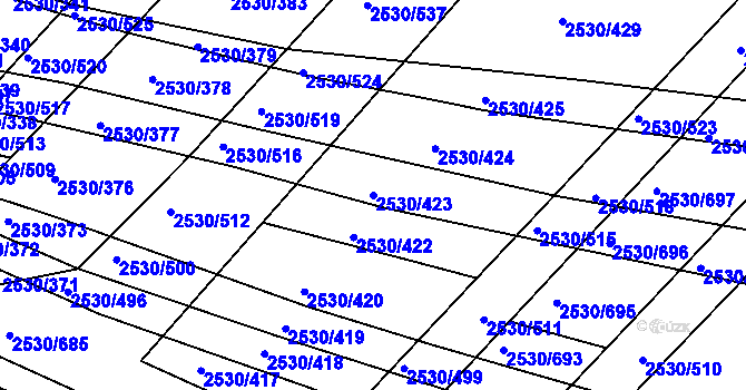 Parcela st. 2530/423 v KÚ Boršice u Buchlovic, Katastrální mapa