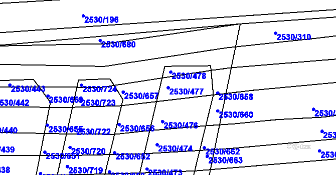 Parcela st. 2530/477 v KÚ Boršice u Buchlovic, Katastrální mapa