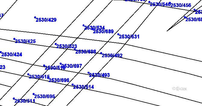 Parcela st. 2530/492 v KÚ Boršice u Buchlovic, Katastrální mapa