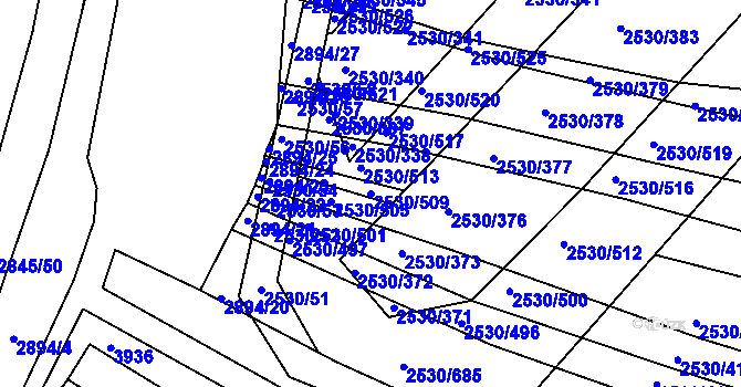 Parcela st. 2530/509 v KÚ Boršice u Buchlovic, Katastrální mapa