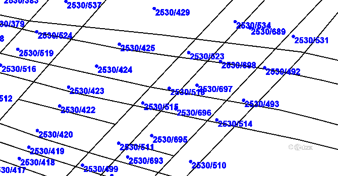 Parcela st. 2530/518 v KÚ Boršice u Buchlovic, Katastrální mapa