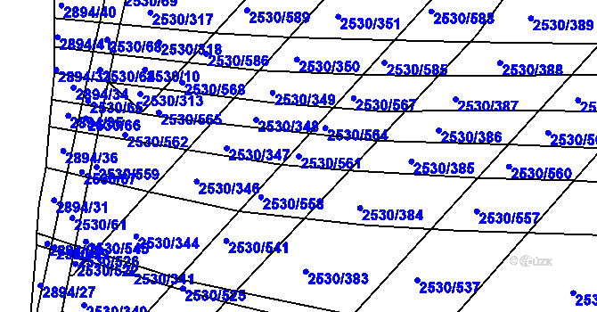 Parcela st. 2530/561 v KÚ Boršice u Buchlovic, Katastrální mapa