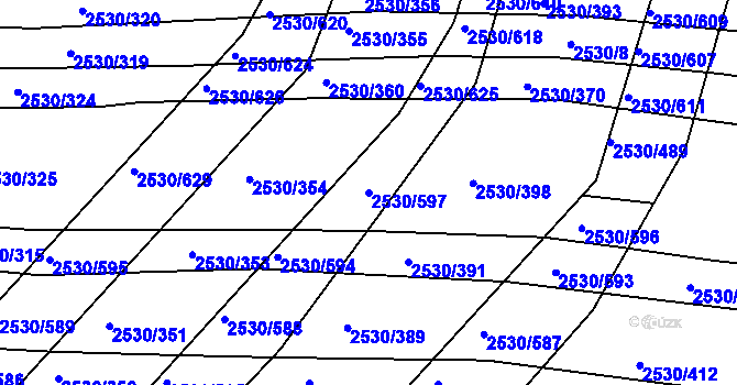 Parcela st. 2530/597 v KÚ Boršice u Buchlovic, Katastrální mapa