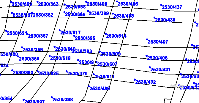 Parcela st. 2530/609 v KÚ Boršice u Buchlovic, Katastrální mapa