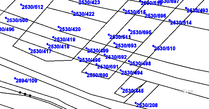 Parcela st. 2530/692 v KÚ Boršice u Buchlovic, Katastrální mapa