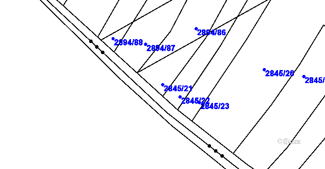 Parcela st. 2845/21 v KÚ Boršice u Buchlovic, Katastrální mapa