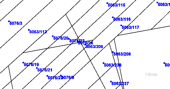 Parcela st. 5063/206 v KÚ Boršice u Buchlovic, Katastrální mapa