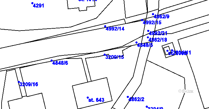Parcela st. 3209/15 v KÚ Boršice u Buchlovic, Katastrální mapa