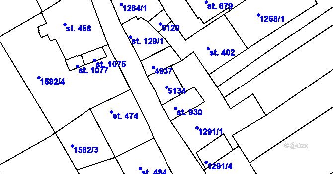 Parcela st. 5134 v KÚ Boršice u Buchlovic, Katastrální mapa