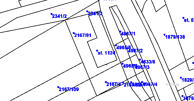 Parcela st. 1124 v KÚ Boršice u Buchlovic, Katastrální mapa