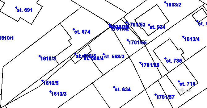 Parcela st. 568/3 v KÚ Boršice u Buchlovic, Katastrální mapa
