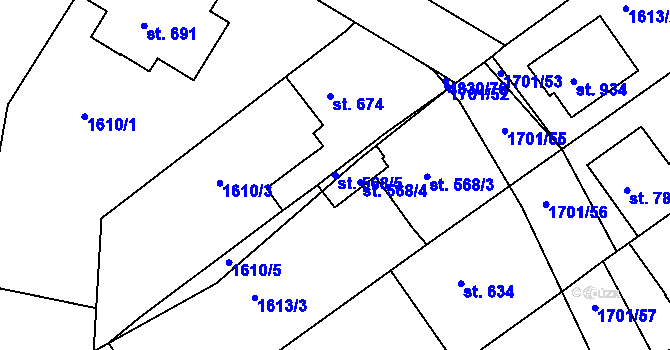 Parcela st. 568/5 v KÚ Boršice u Buchlovic, Katastrální mapa