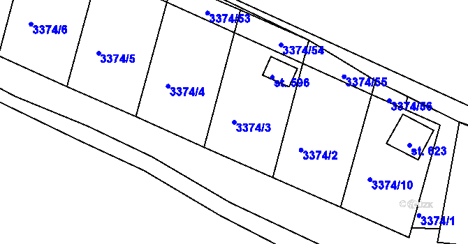 Parcela st. 3374/3 v KÚ Boršov u Moravské Třebové, Katastrální mapa