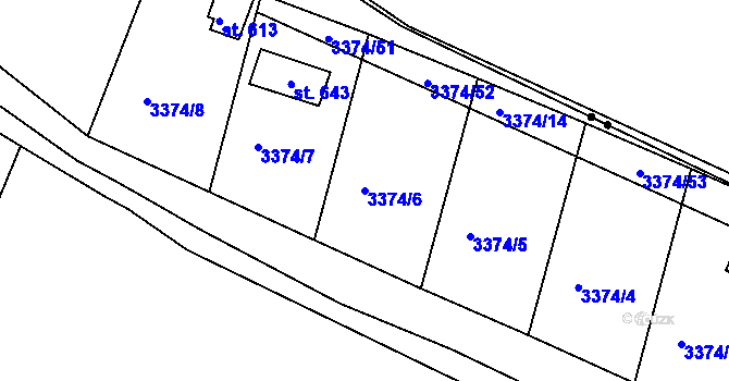 Parcela st. 3374/6 v KÚ Boršov u Moravské Třebové, Katastrální mapa