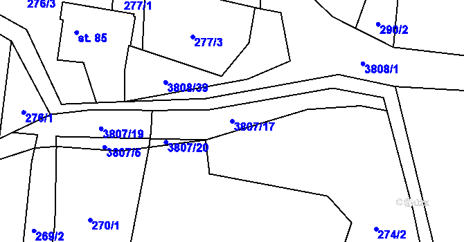 Parcela st. 3807/17 v KÚ Boršov u Moravské Třebové, Katastrální mapa