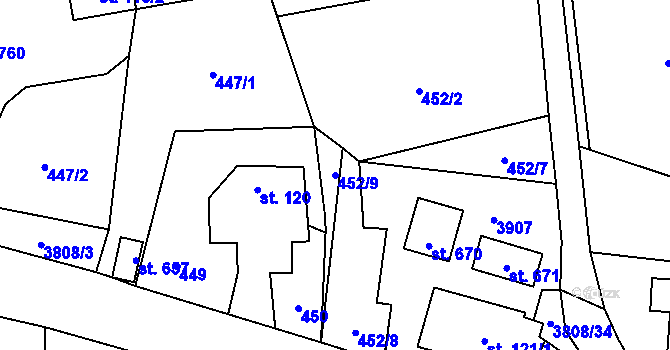 Parcela st. 452/9 v KÚ Boršov u Moravské Třebové, Katastrální mapa