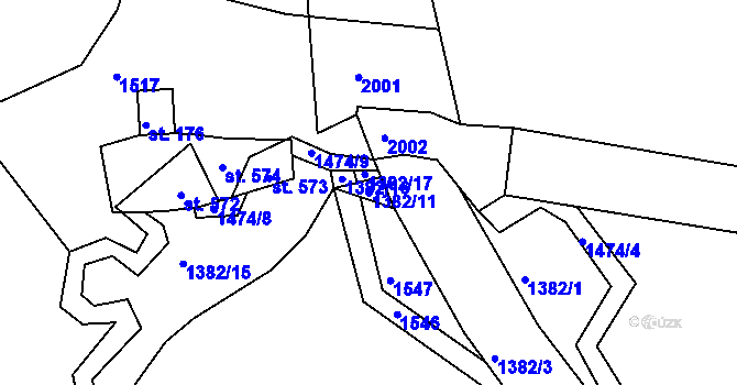 Parcela st. 1382/11 v KÚ Boršov, Katastrální mapa