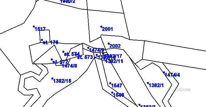 Parcela st. 1382/17 v KÚ Boršov, Katastrální mapa