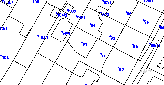 Parcela st. 91 v KÚ Boršov nad Vltavou, Katastrální mapa