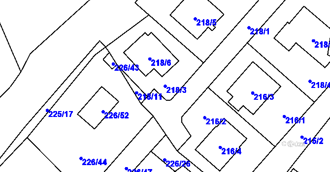 Parcela st. 218/3 v KÚ Boršov nad Vltavou, Katastrální mapa