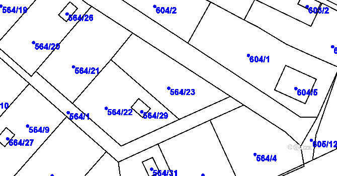 Parcela st. 564/23 v KÚ Boršov nad Vltavou, Katastrální mapa