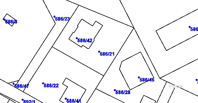 Parcela st. 586/21 v KÚ Boršov nad Vltavou, Katastrální mapa