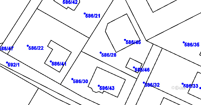 Parcela st. 586/28 v KÚ Boršov nad Vltavou, Katastrální mapa