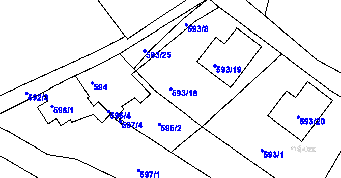 Parcela st. 593/18 v KÚ Boršov nad Vltavou, Katastrální mapa